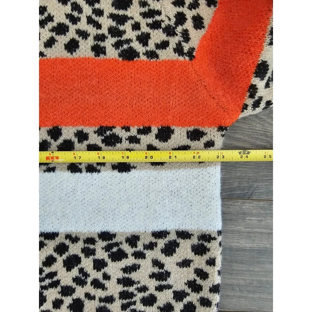 Women's 1X2X Leopard Color Block Crew Neck‎ Pullover Sweater Fall Cozycore Comfy